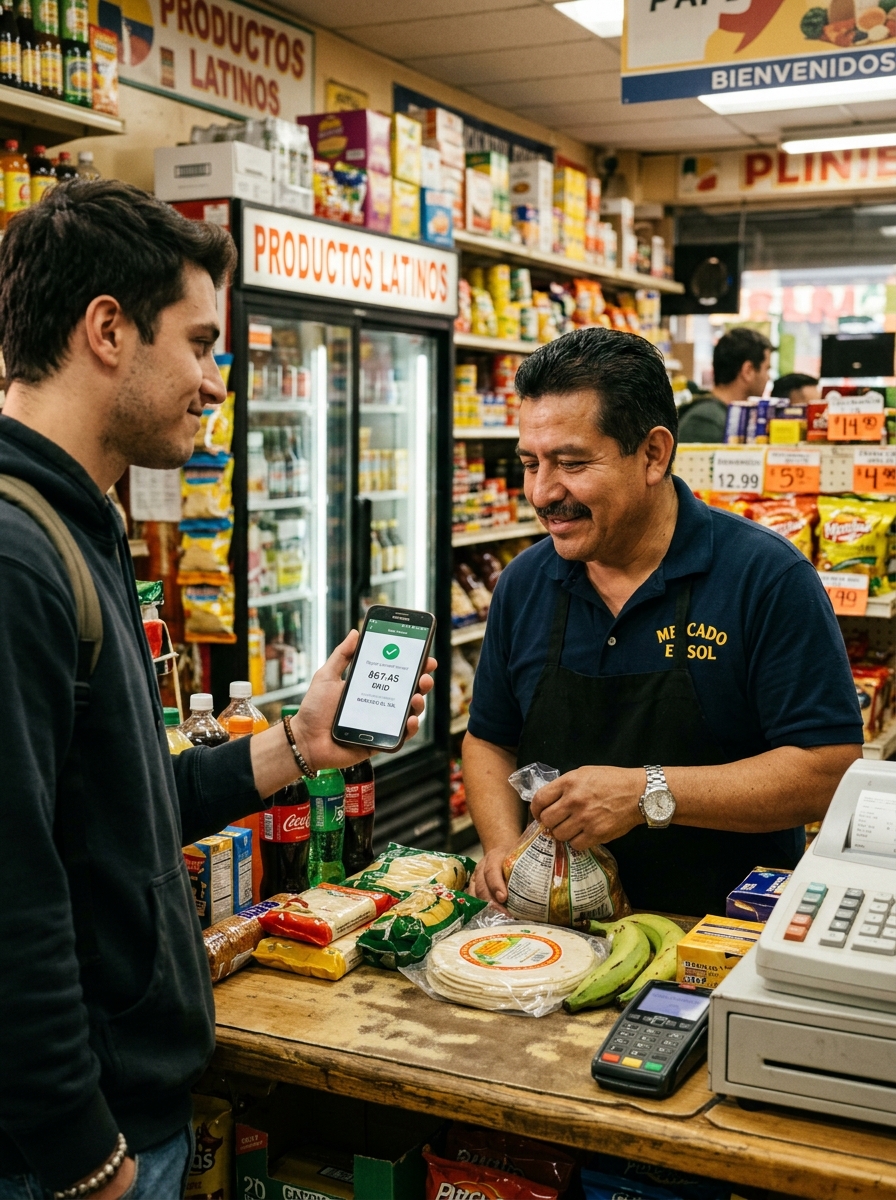 Comerciante revisando visualmente un comprobante de pago
